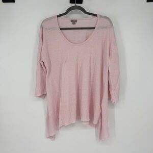 J.Jill Light Pink Linen Blend Knit Tunic‎ Top Womens L Hi Low Hem Coastal Beachy